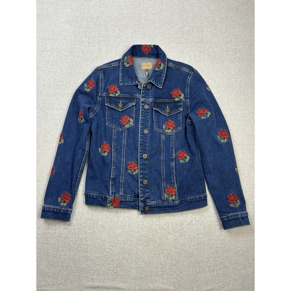 DRIFTWOOD Jackets & Blazers - Driftwood Womens Denim Embroidered Roses Button Up Jacket Size Large/L Blue .